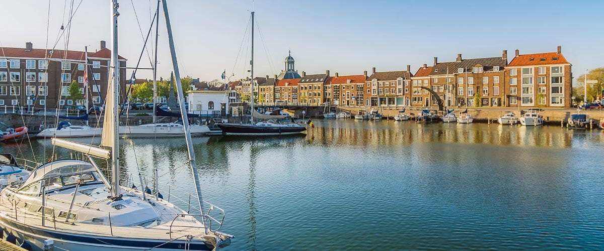 The harbour of the market town of Middelburg, Netherlands